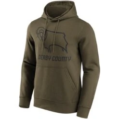 Derby County Mono Logo Graphic Hoodie - Khaki - Mens