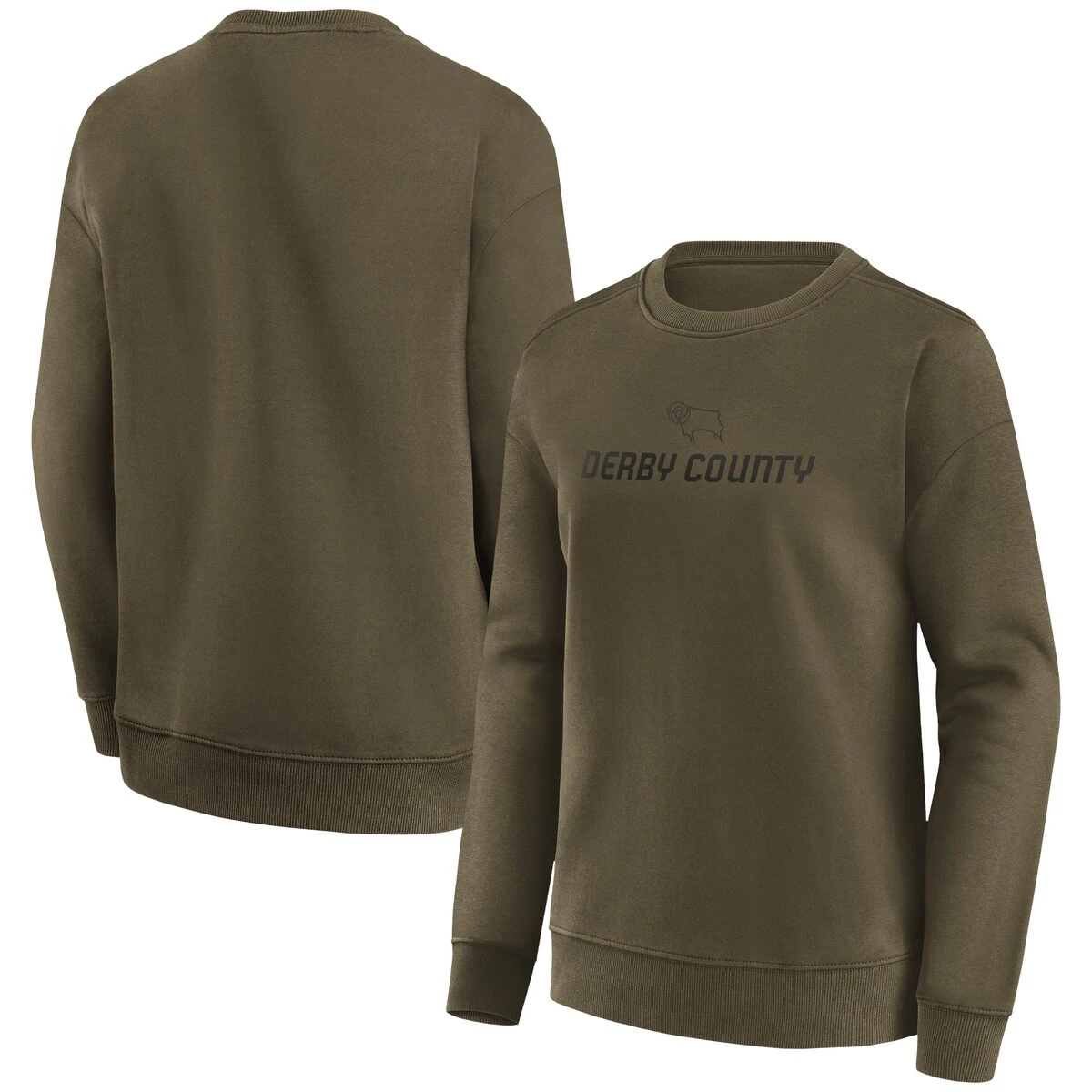 Derby County Mono Logo Graphic Oversized Crew Sweatshirt - Khaki - Womens 4 Derby County Mono Logo Graphic Oversized Crew Sweatshirt - Khaki - Womens - Image 2