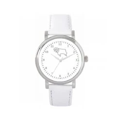Derby County Silver Case - White Leather Strap Watch - Women's
