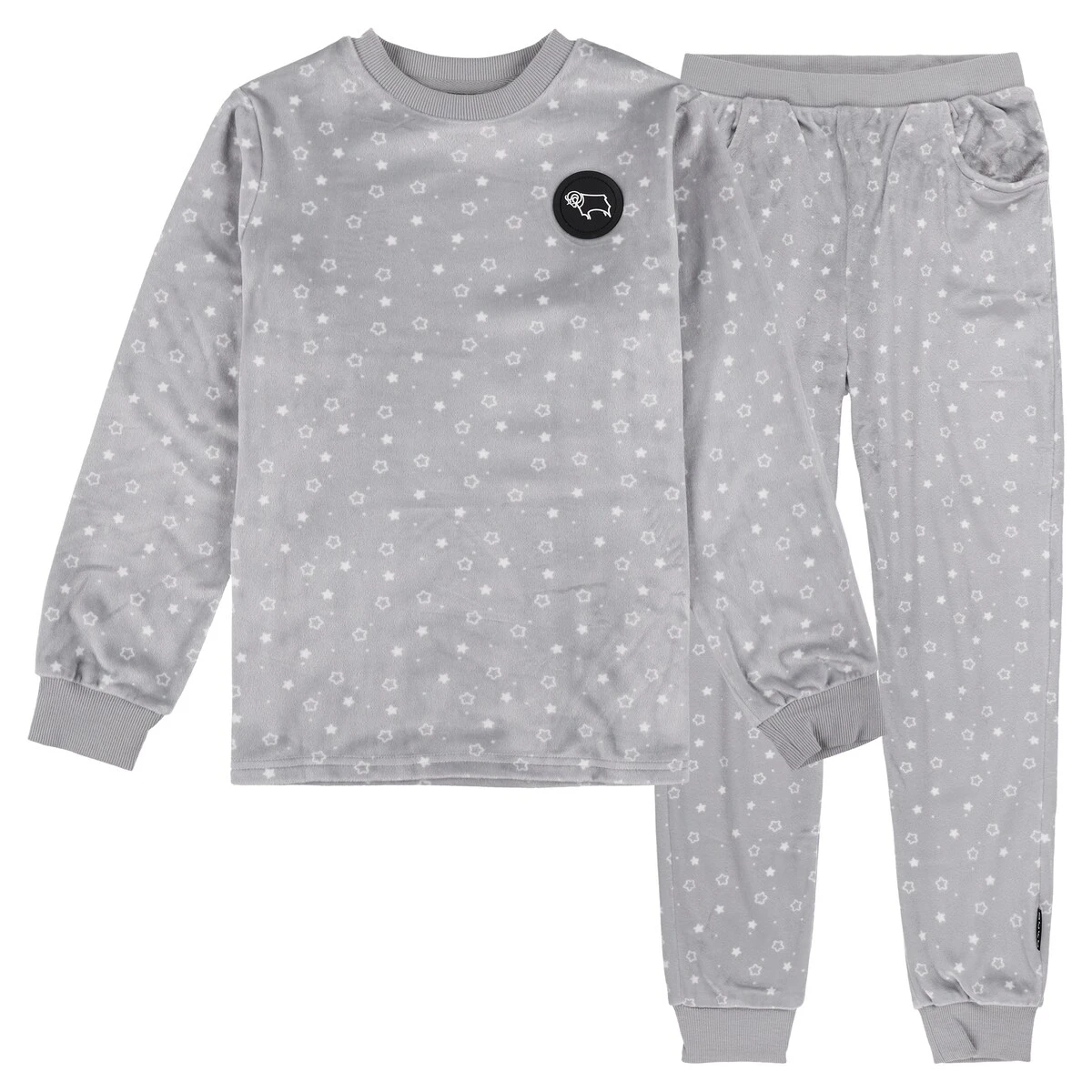 Derby County Star Print Fleece Pyjamas - Grey - Girls 2 Derby County Star Print Fleece Pyjamas - Grey - Girls