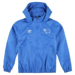 Derby County Umbro Training Waterproof Jacket - Blue - Kids
